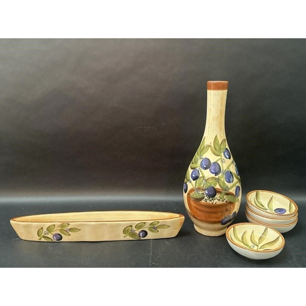 Vintage East West Distributing Co. Ceramic Olive Oil Container, Long Tray, Bowls